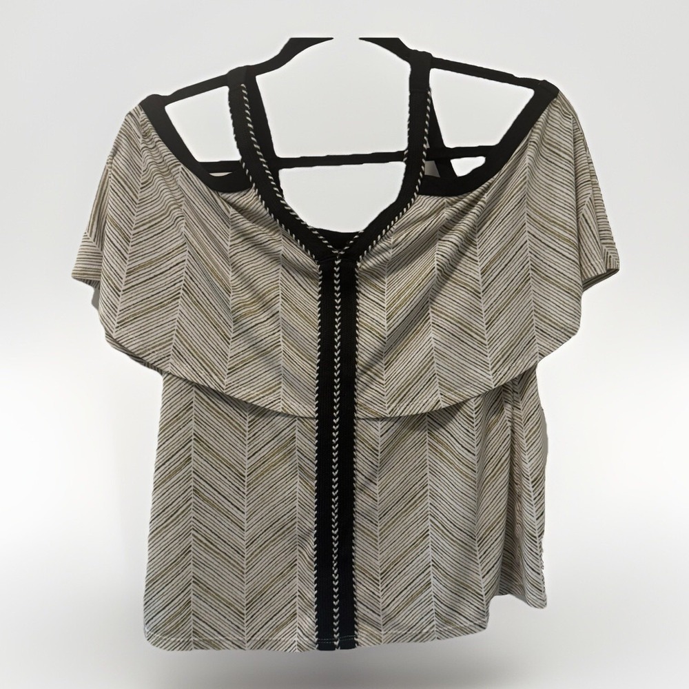 Cato Tan White‎ Black Herringbone Sleeveless Racerback Tunic Tank Top Size Small